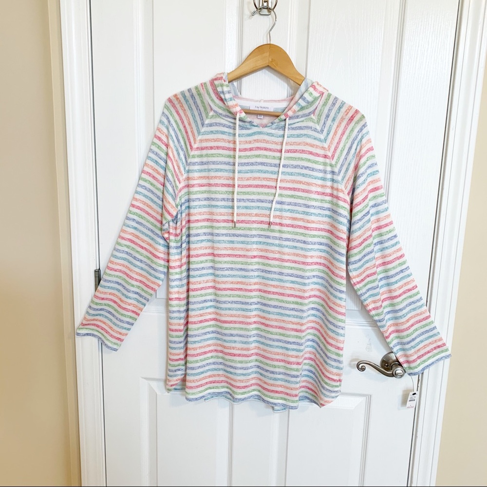 TALBOTS STRIPED HOODIE POP OVER LIGHTWEIGHT KNIT